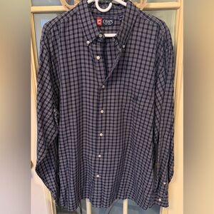 Chaps Navy and White Plaid Button Down Shirt